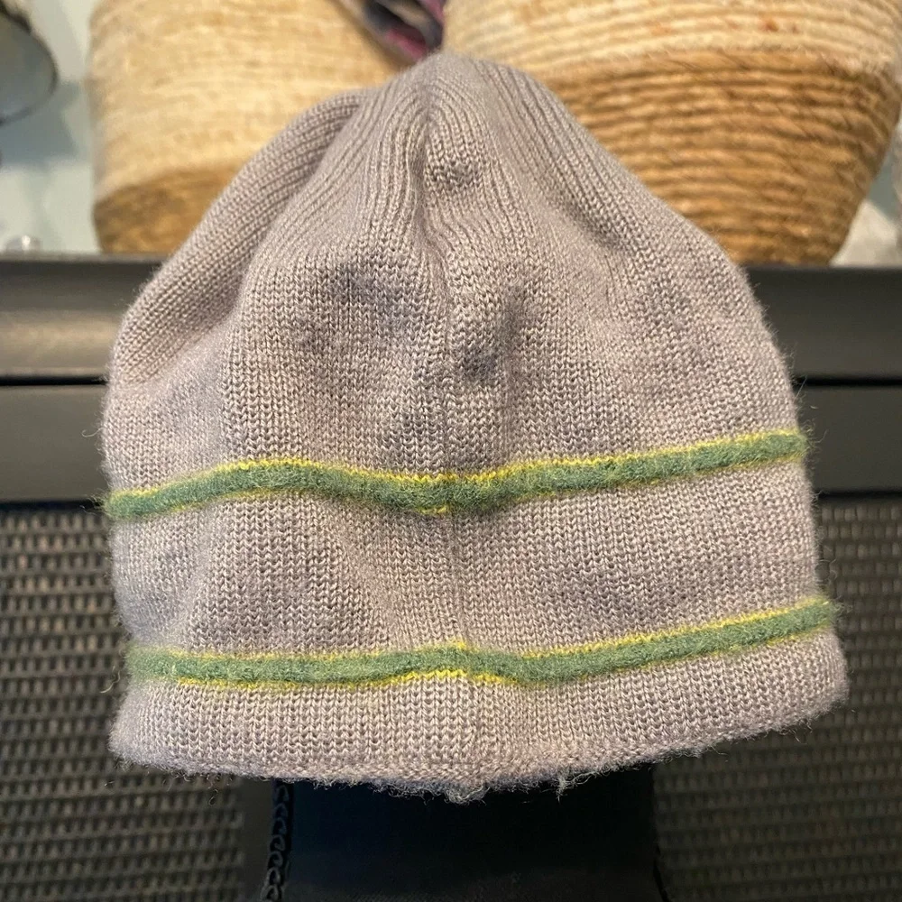 The North Face Gray Green Knit Fleece Lined Beanie Hat Toboggan